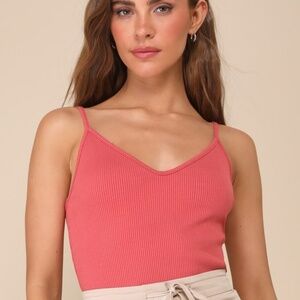 Lulus Talula Rusty Rose Ribbed V-neck Cami Top Pink - Size L